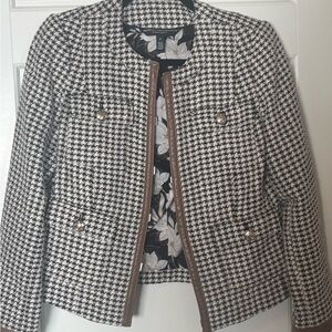 WHBm Chic tweed Houndstooth Jacket with Tan Accents